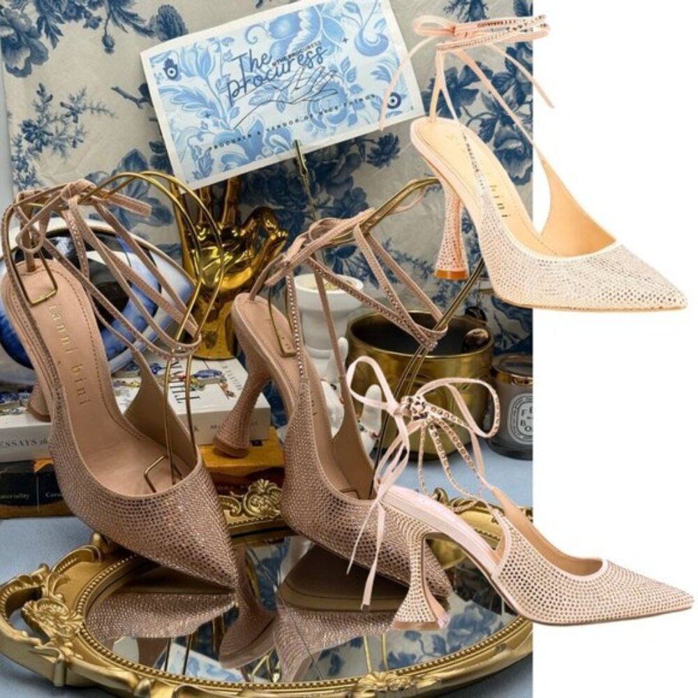 🆕 GIANNI BINI 🧿 NWOB Alexi Rhinestone Ankle Wrap Pointed Toe Pumps, Sz 7